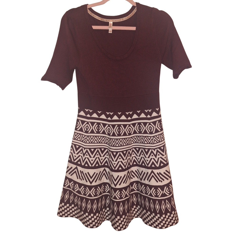 Xhilaration Juniors Size Large Burdundy Geometric Design Sweater Dress Holiday